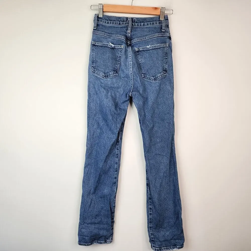 Agolde Pinch Waist High Rise Straight Jeans Size 24 Distressed Ripped Denim